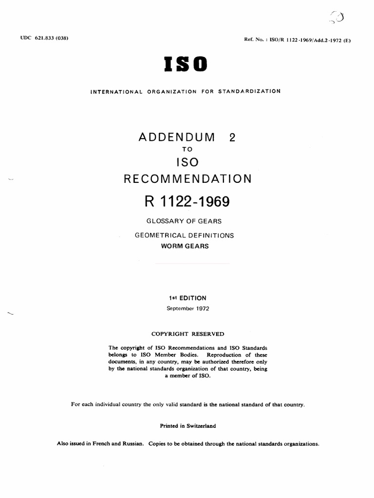 ISO R 1122 1969 Add 2 Glossfrii | PDF | Gear | Circle