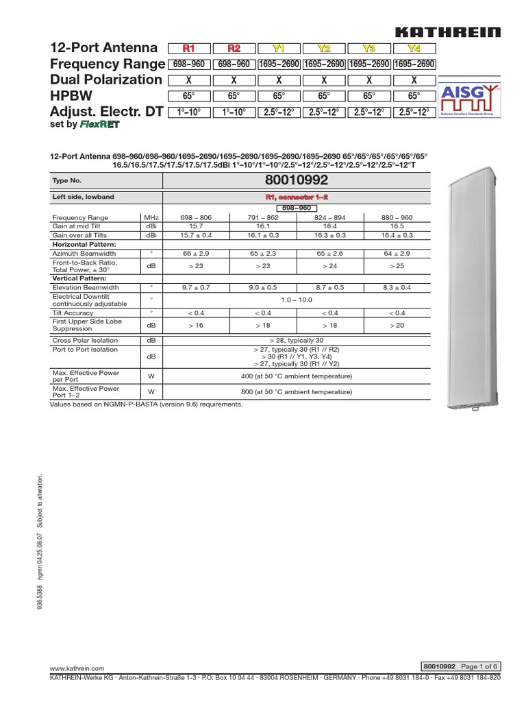 Datasheet 80010992 | PDF | Decibel | Antenna (Radio)