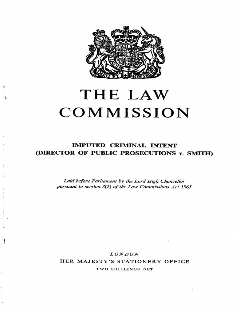 Law Commission Report No. 10 IMPUTEDCRIMINALINTENTDPPv.SMITH PDF Intention (Criminal