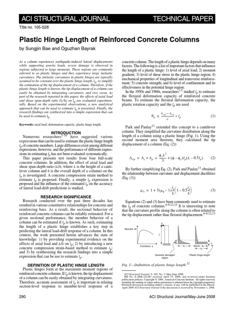 Plastic Hinge Length of Reinforced Concrete Columns PDF Deformation
