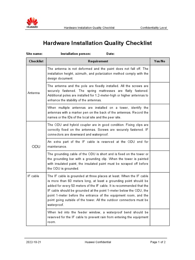 Microwave Hardware Installation Quality Checklist | PDF | Antenna ...