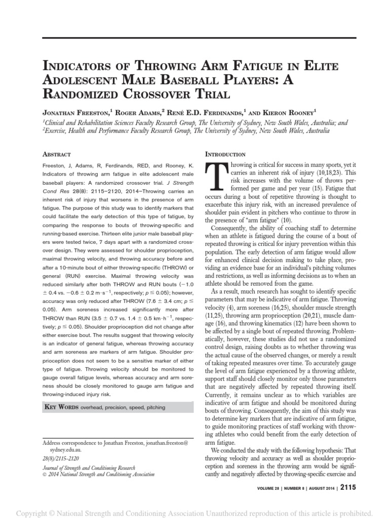 Indicators of Throwing Arm Fatigue in Elite.5 PDF Strength Training