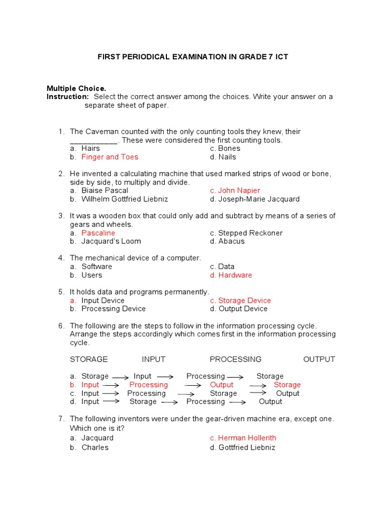 First examination ict 7 sy 2018 2019 with answer key pdf computer