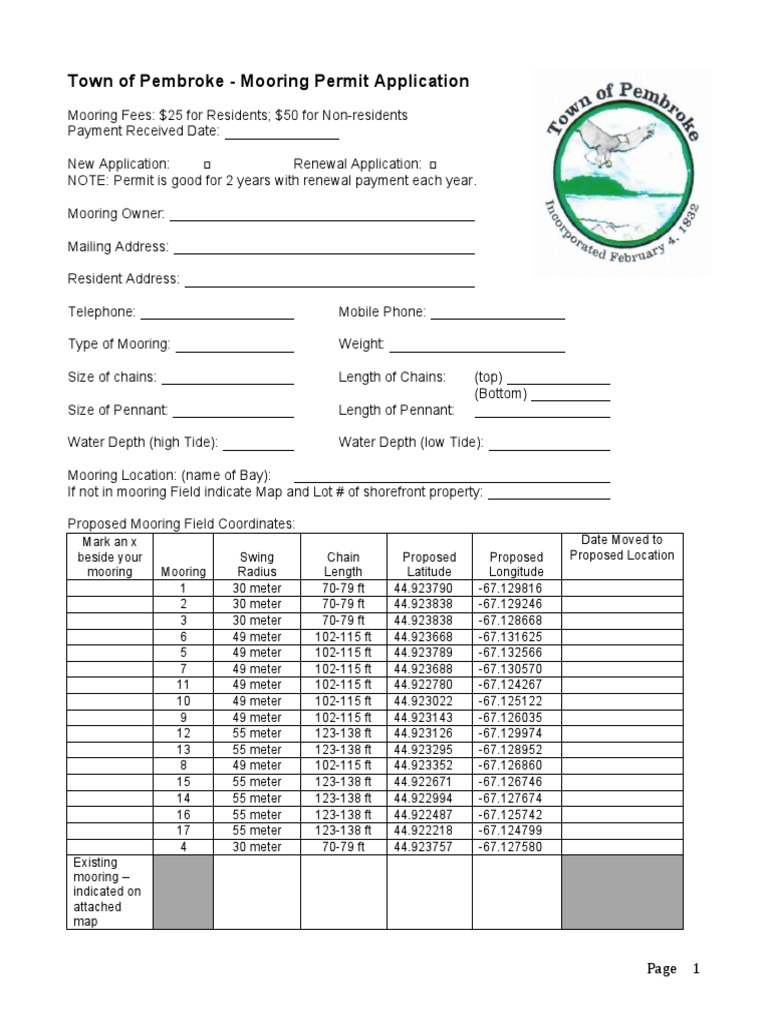 Mooring Permit Application PDF Metre