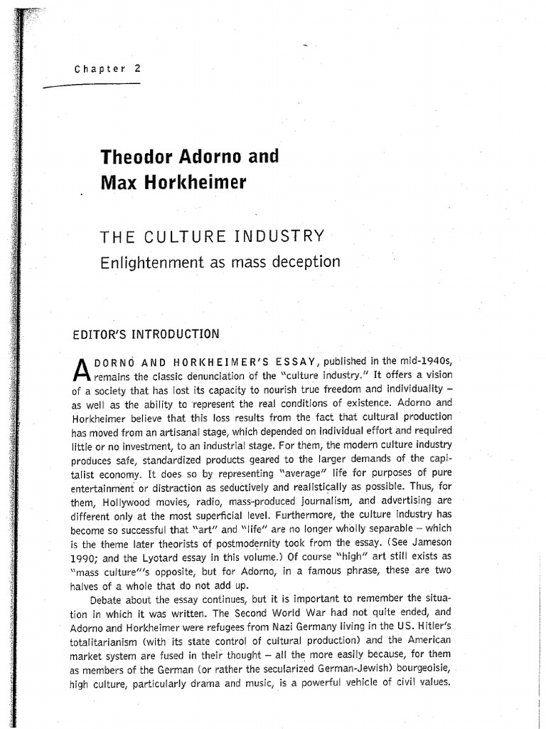 Adorno Culture Industry | PDF