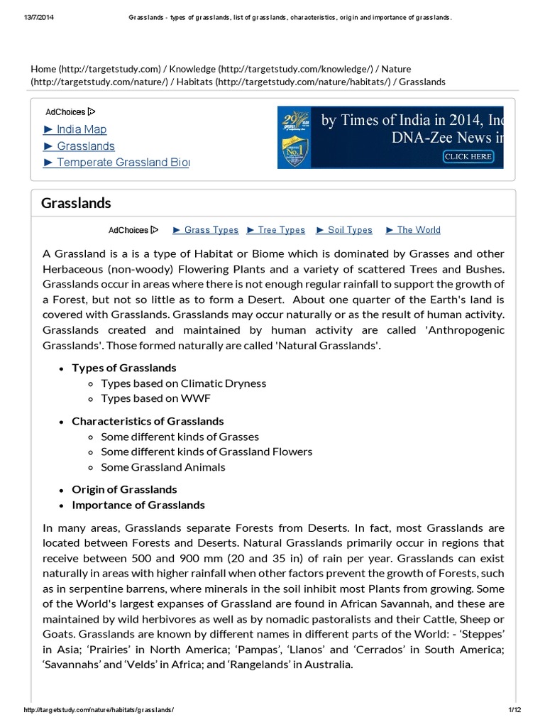 Grasslands - Types of Grasslands, List of Grasslands, Characteristics