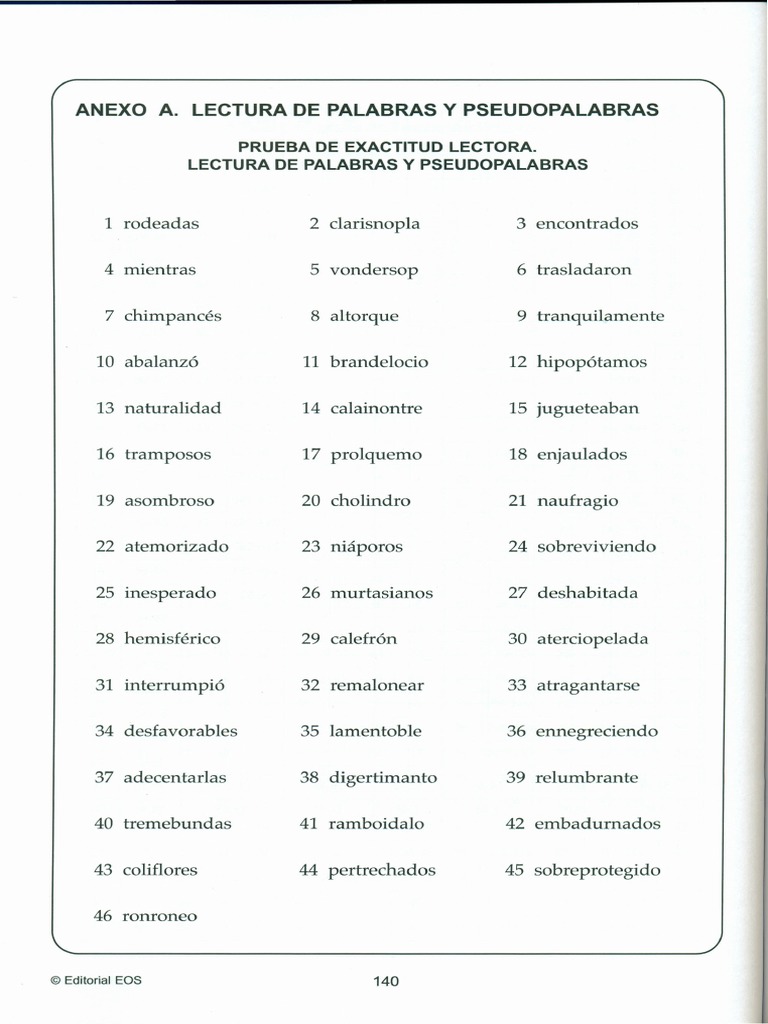 Lectura de Palabras y Pseudopalabras | PDF | Libros para adolescentes