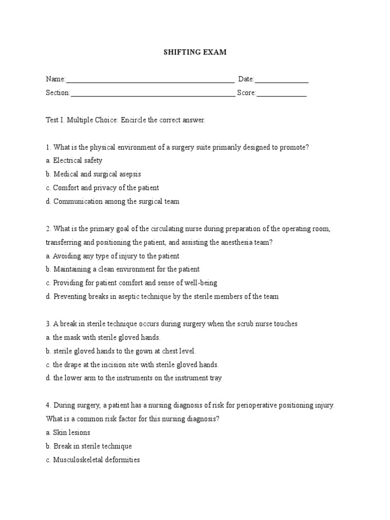 SHIFTING EXAM - Surgery Rotation | PDF | Surgery | Causes Of Death