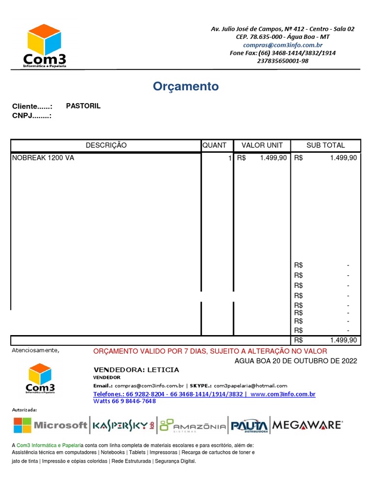 Modelo Orçamento P | Download grátis PDF | Bens manufaturados | Equipamento
