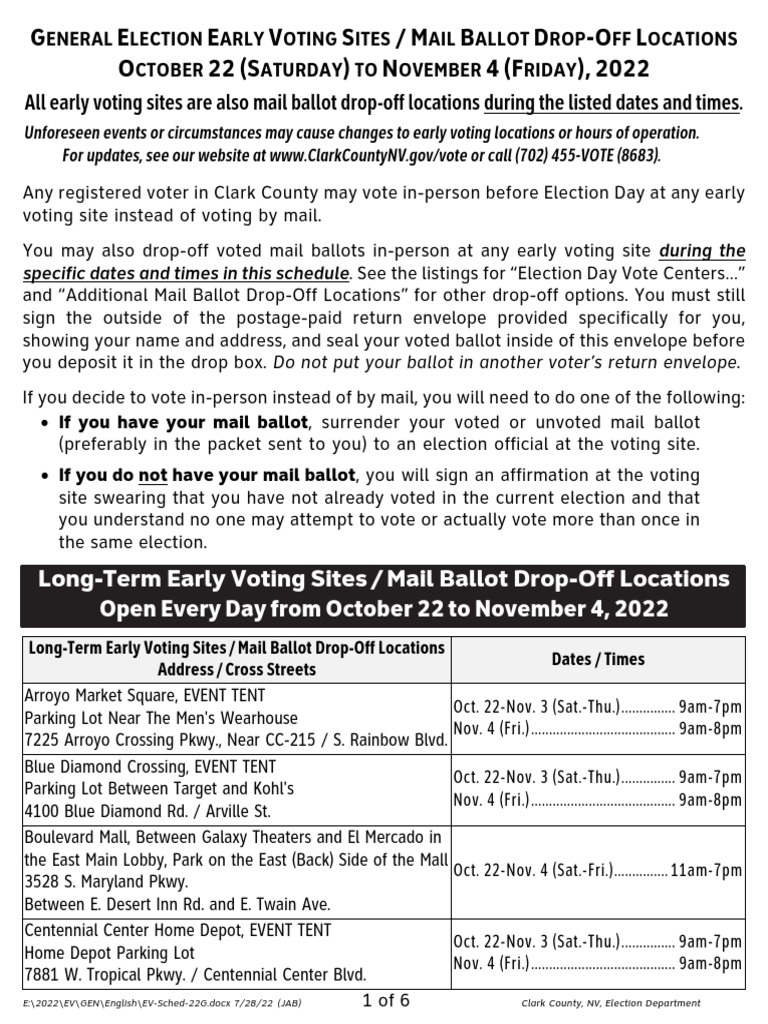 Early Voting Locations and Schedule Fall 2022 PDF Postal Voting