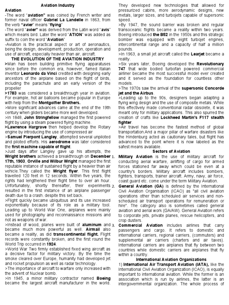 The Evolution and Advancement of the Global Aviation Industry PDF