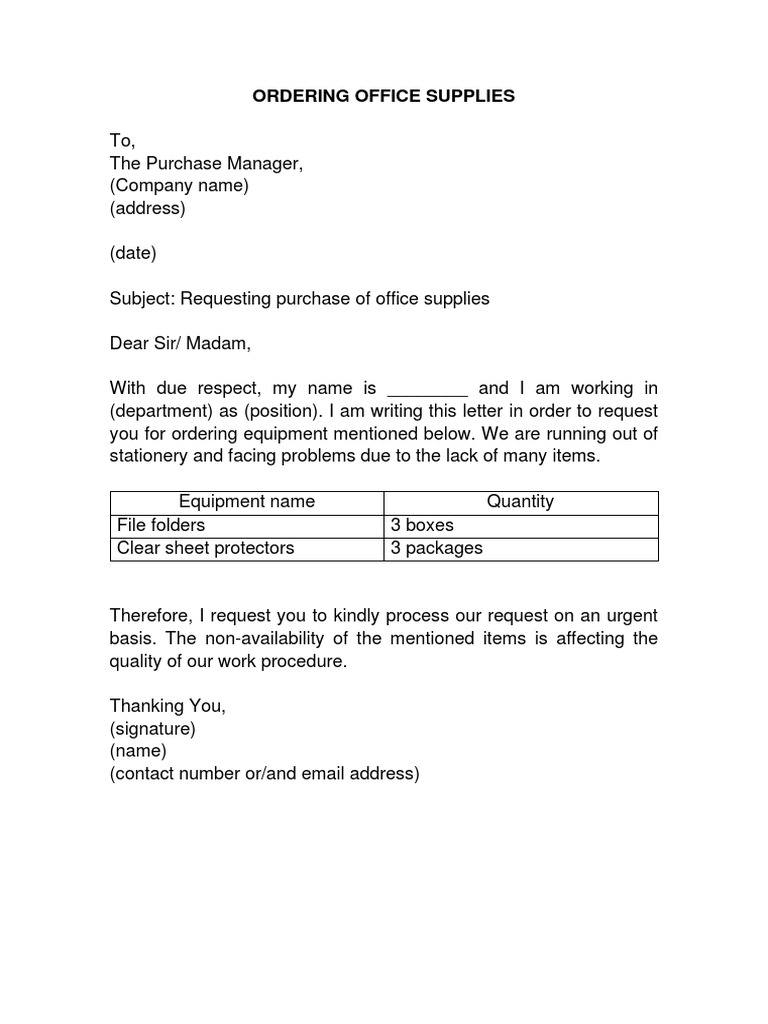 Writing - Ordering Office Supplies | PDF | Home & Garden