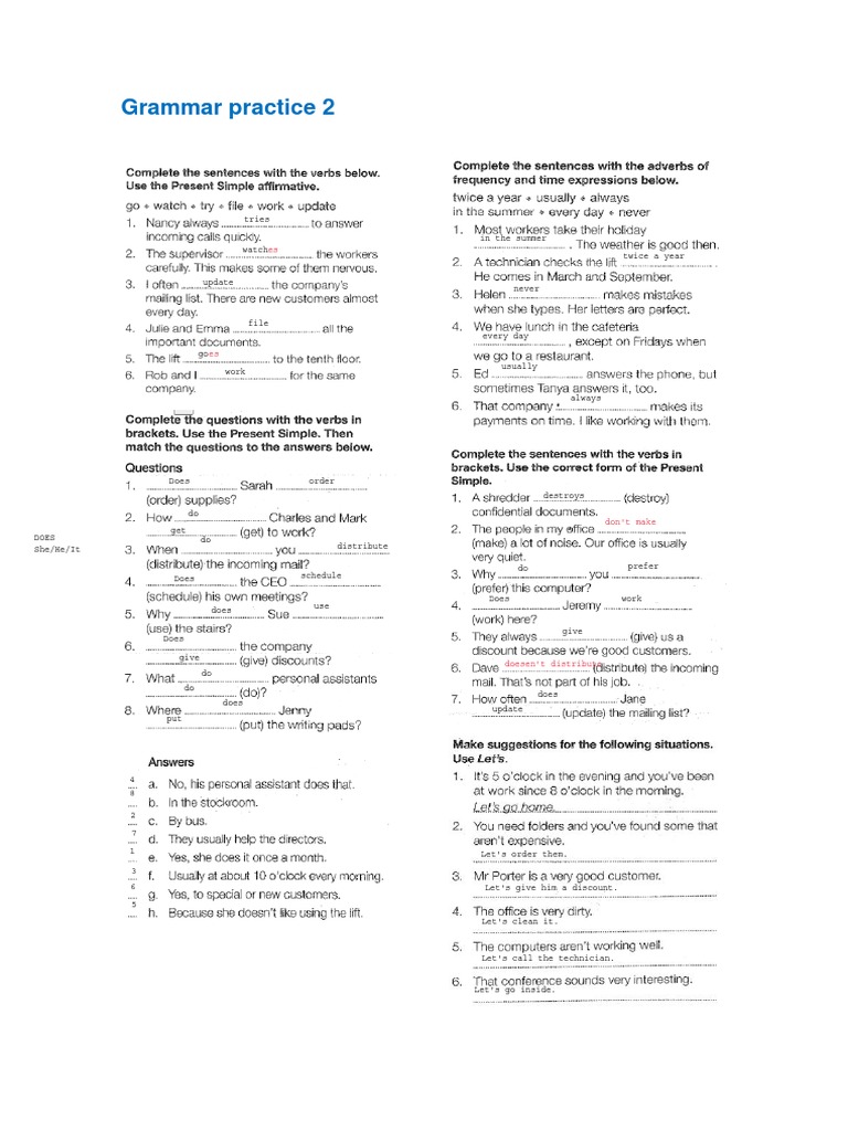 Grammar Practice 2 Verbs And Tenses Pdf