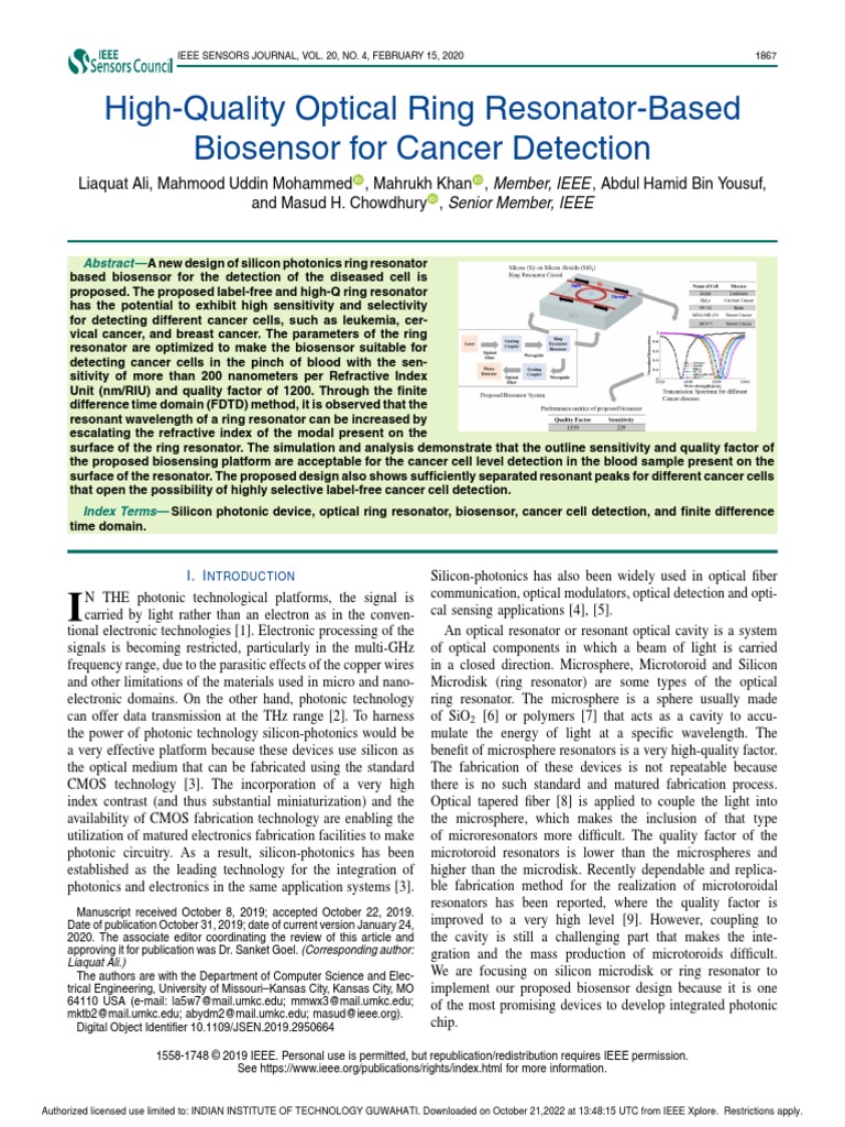 High-Quality Optical Ring Resonator-Based Biosensor For Cancer ...