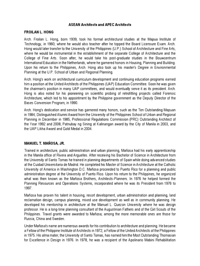 ASEAN Architects and APEC Architects PDF Philippines Architect