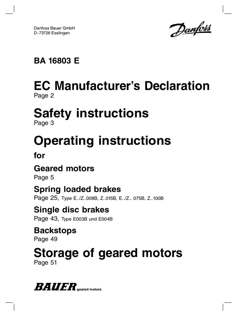EC Manufacturer's Declaration Safety Instructions Operating