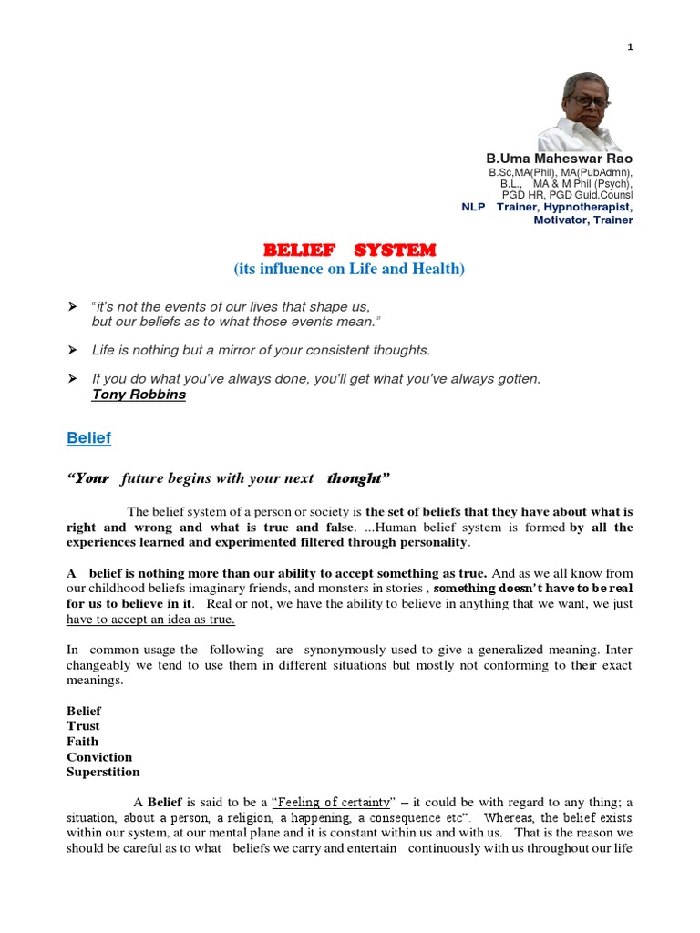 Brief On Belief System For Reference PDF Thought Feeling