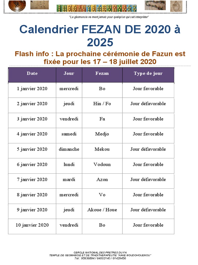 Calendrier FEZAN PDF