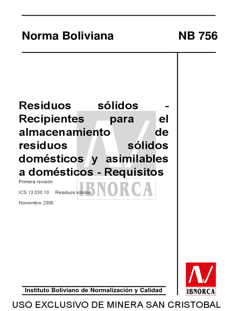 Norma NB 756: Requisitos de Recipientes | PDF | Residuos | Organización ...