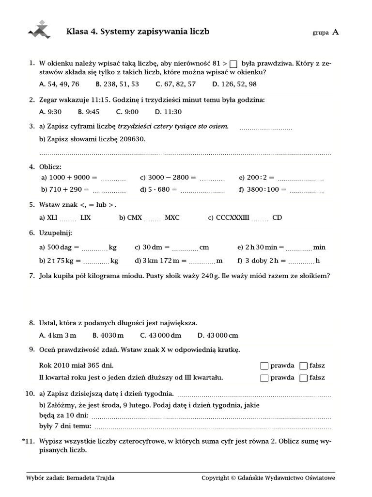 System Zapisywania Liczb Klasa 4 Pdf