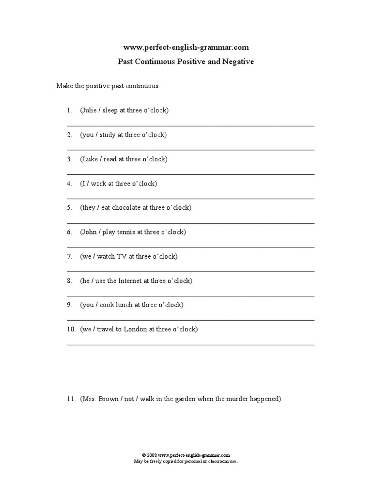 Past Continuous Form Positive and Negative | PDF | Games & Activities ...