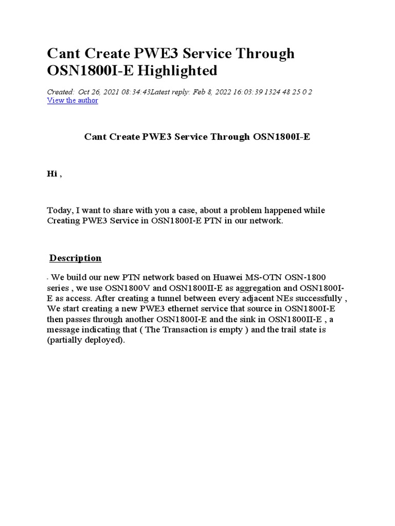 Cant create pwe3 service through osn1800i e highlighted pdf