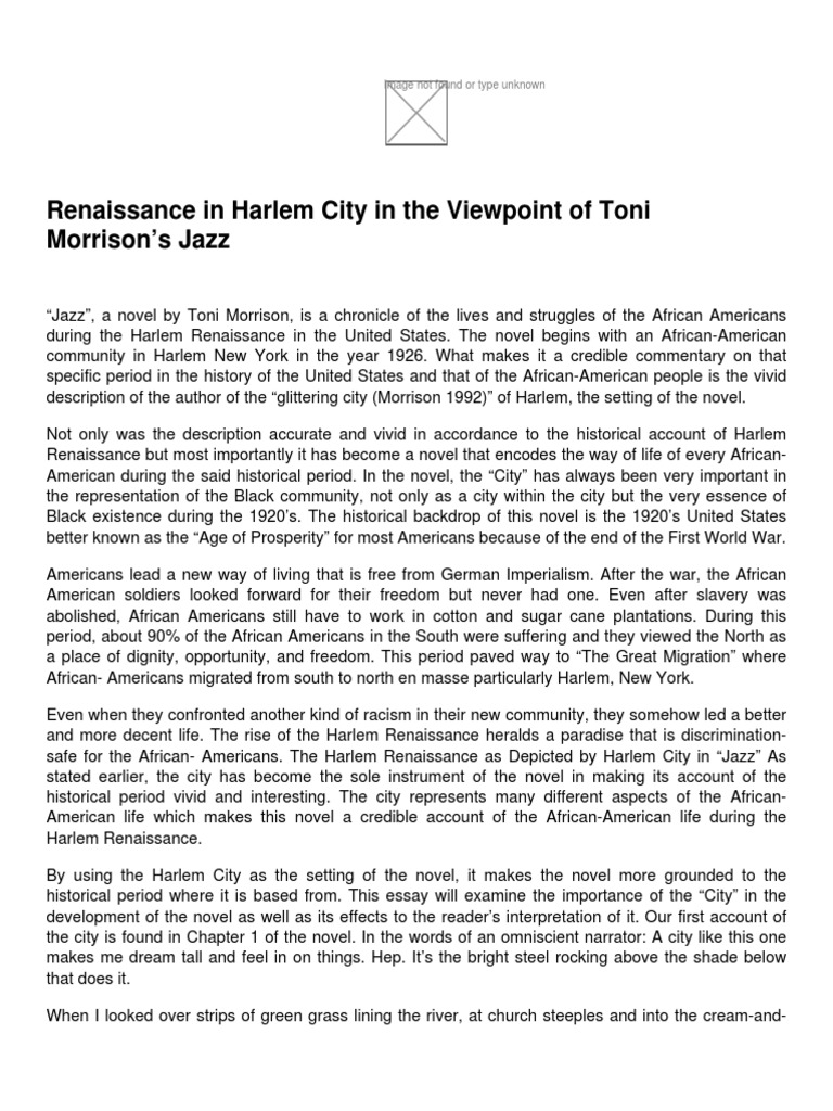 Renaissance in Harlem City in The Viewpoint of Toni Morrison's