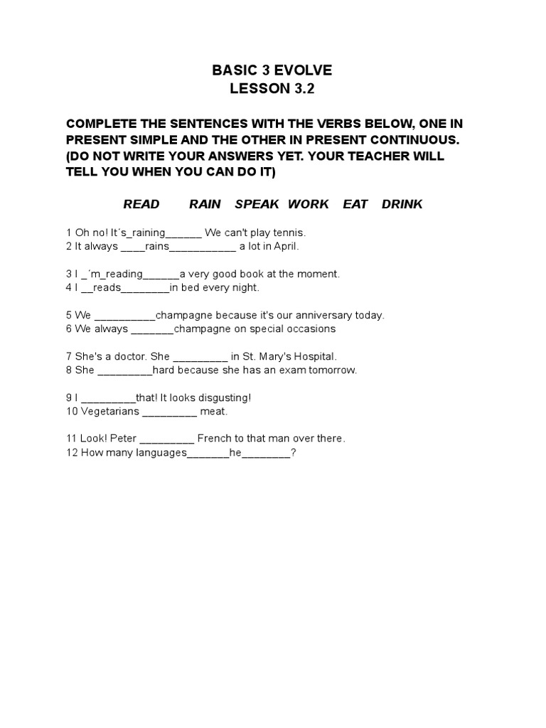 Present Simple vs. Continuous Exercise | PDF | Self-Improvement | Wellness