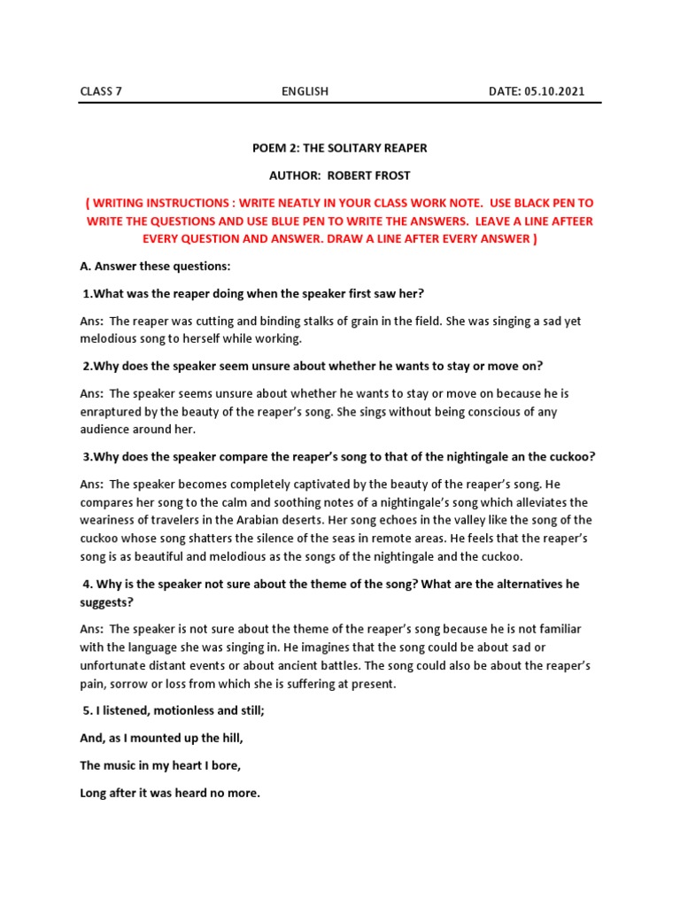 Imagery In The Poem Solitary Reaper