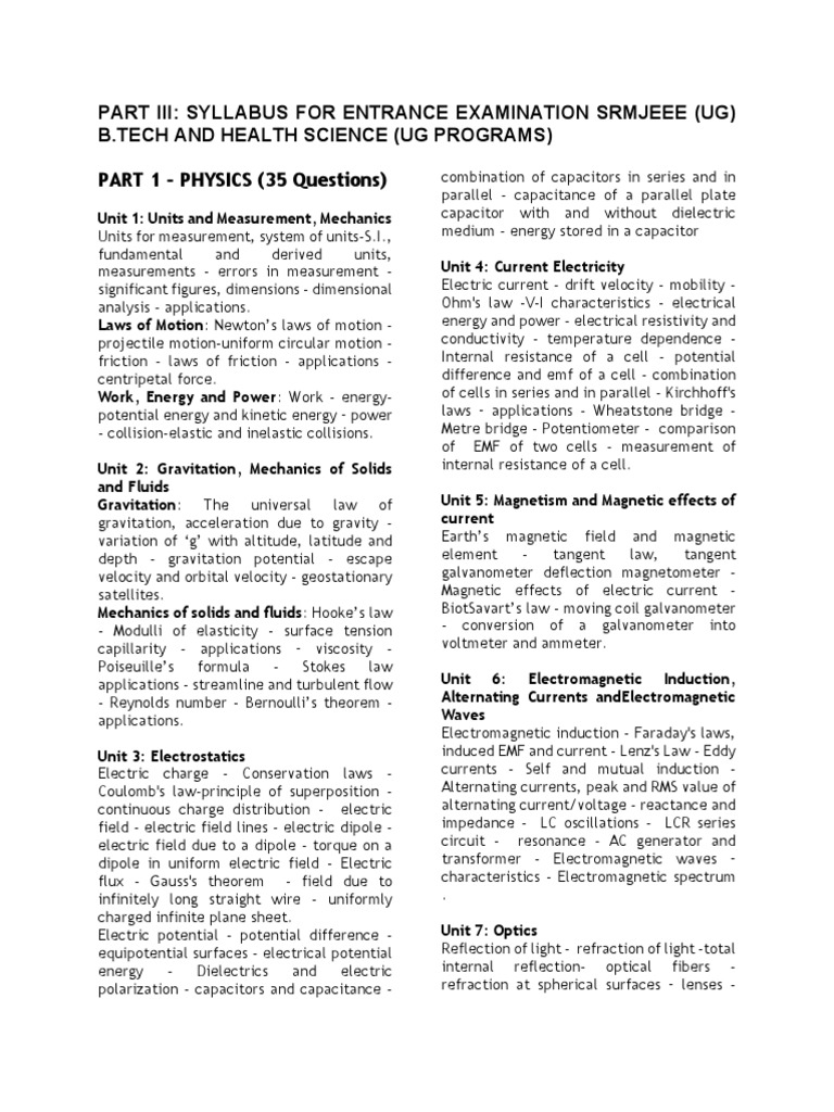 Syllabus For Srmjee 2021 | PDF | Differential Calculus | Equations