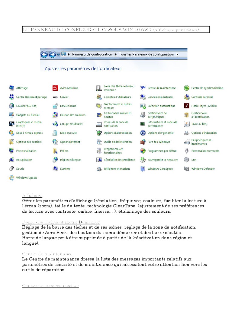 Panneau de Configuration Windows 7 | PDF | Microsoft Windows ...