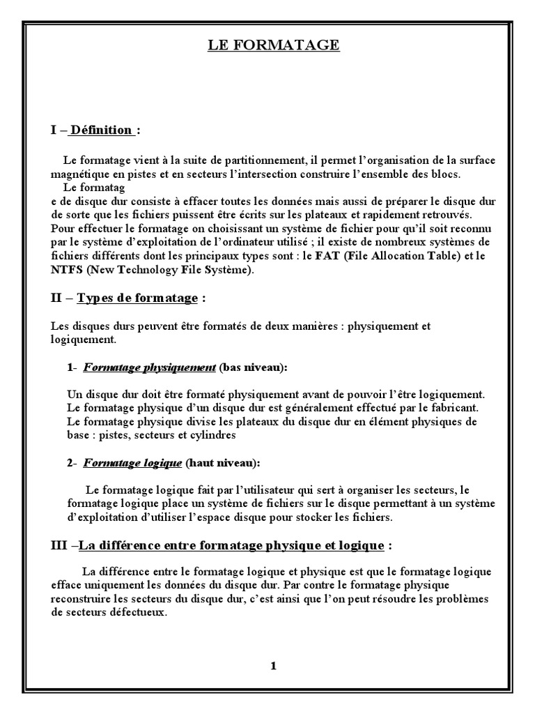Types et méthodes de formatage disque | PDF | Disque dur | Fichier ...