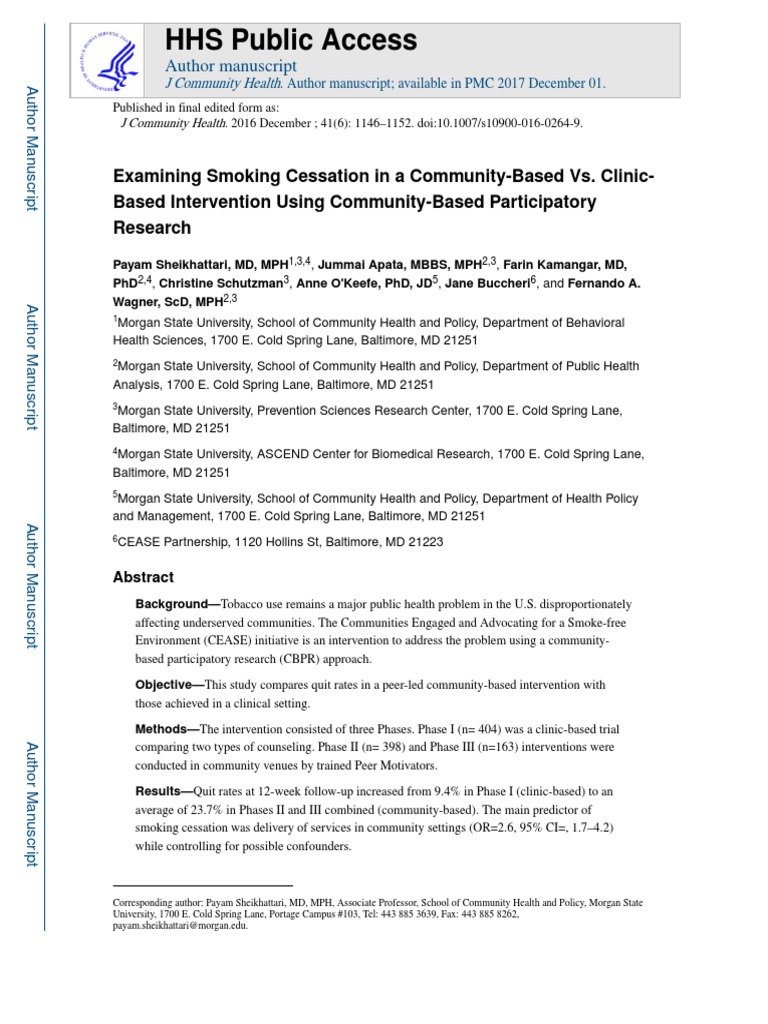 Examining Smoking Cessation in A CommunityBased vs. ClinicBased
