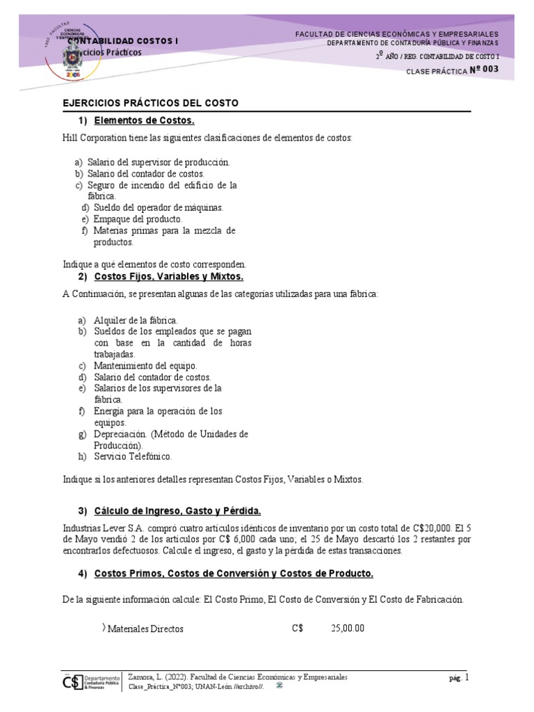 Ejercicios Prácticos de Contabilidad de Costos | PDF | Costo | Contabilidad