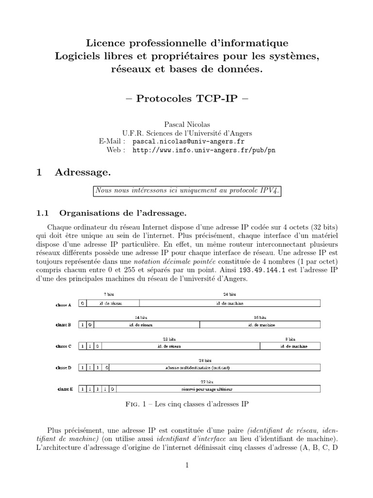 Formation sur les Protocoles TCP/IP | PDF | Adresse IP | Système de ...