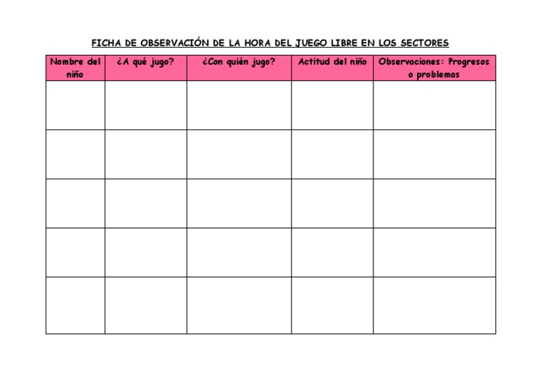 Ficha de Observación: Juego Libre en Sectores | PDF