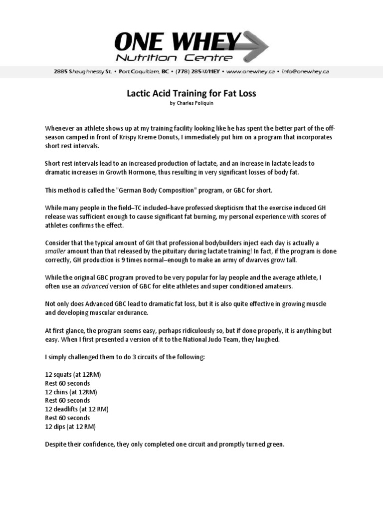 Lactic Acid Training For Fat Loss PDF Lactic Acid Carbohydrates