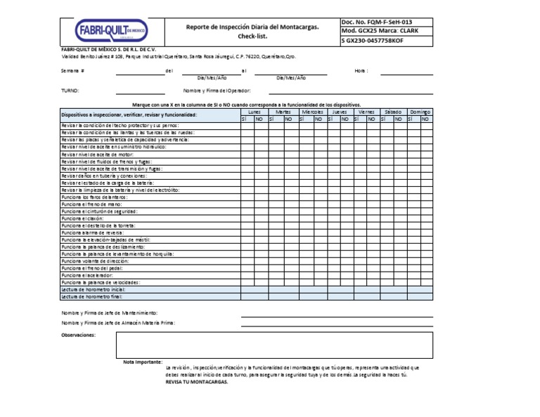 Check list montacargas 2021 pdf
