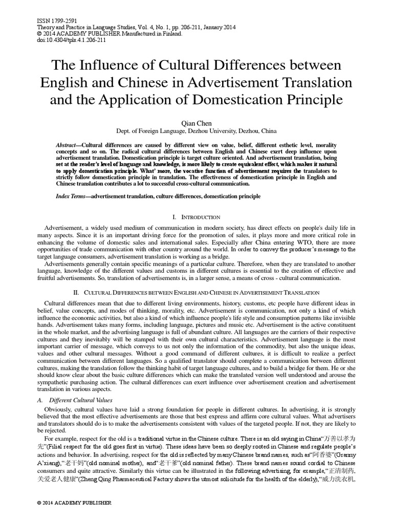 The Influence of Cultural Differences Between English and Chinese in ...