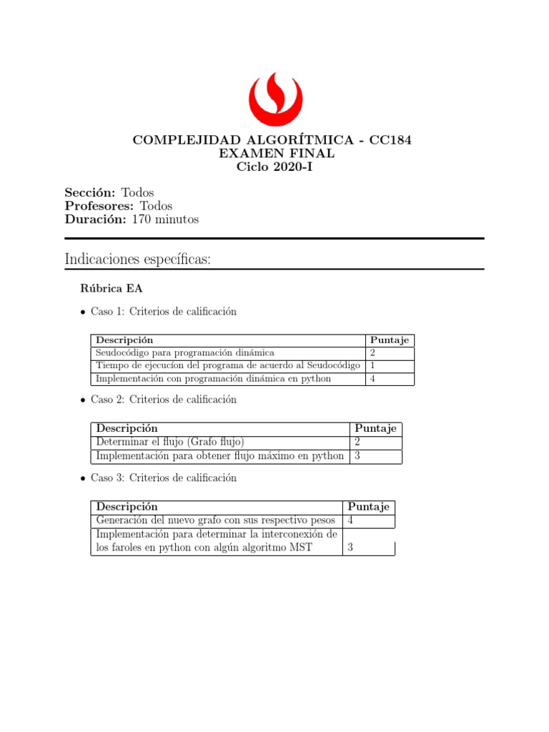 Examen Final de Complejidad Algorítmica | PDF | Algoritmos ...