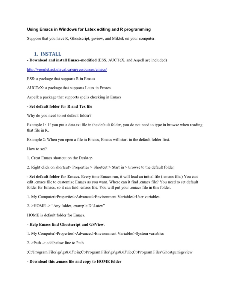 Using Emacs in Windows To Type Latex and Program R | PDF | Computer ...