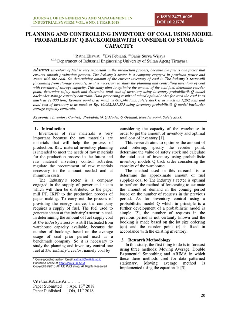 Planning and Controlling Inventory of Coal Using M | PDF | Forecasting ...