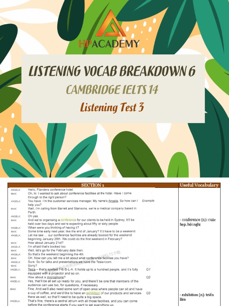 Cambridge IELTS 14 - Listening Vocabulary Breakdown Test 3 | PDF