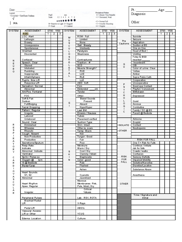 Pediatric Assessment Form | Health Sciences | Wellness