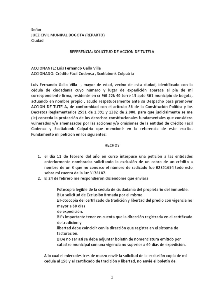 Tutela Contra Credito Facil Codensa | PDF | Justicia | Crimen y violencia