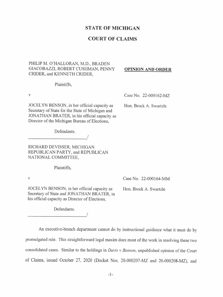 Poll Challenger Ruling Against SOS Benson | PDF