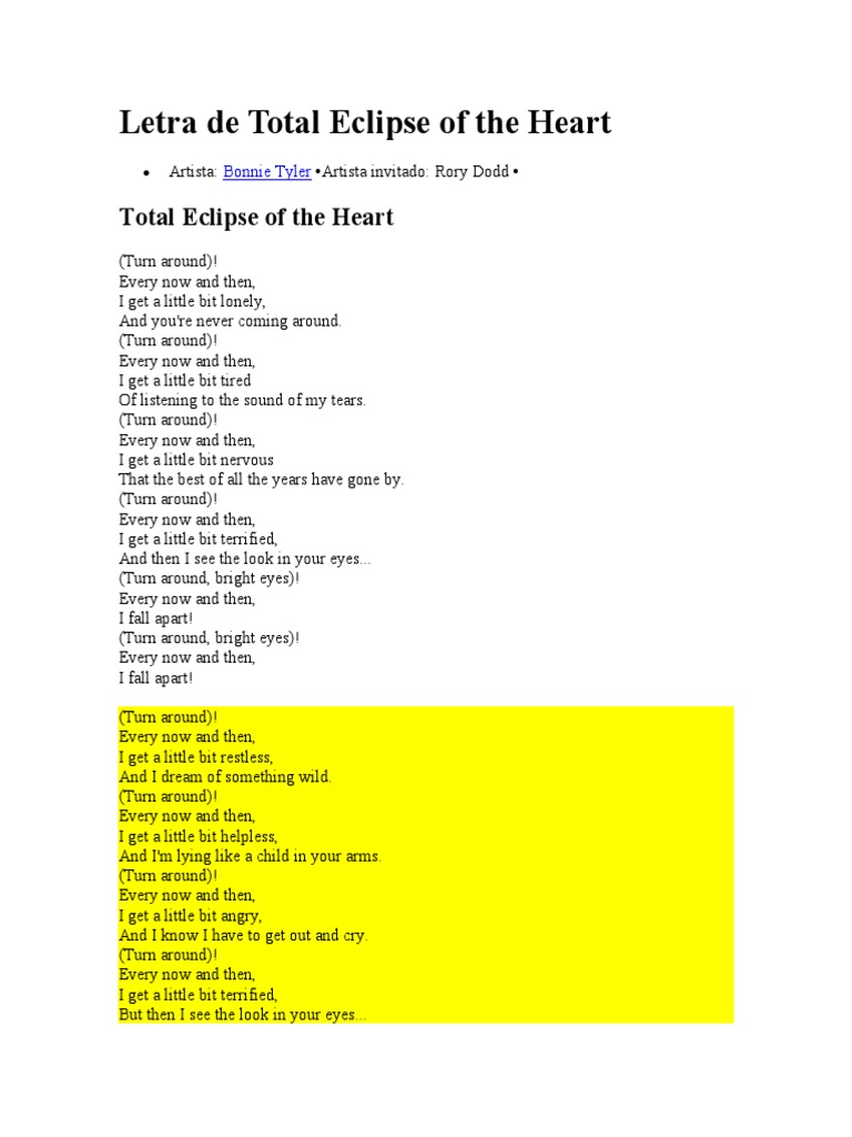 Letra de Total Eclipse of The Heart | PDF