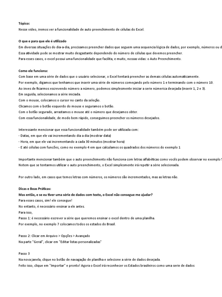 Como Usar o Auto Preenchimento no Excel | PDF | Janela (informática ...