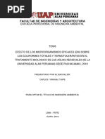 Microorganismos Eficaces Sobre Los Coliformes Totales en El Tratamiento de Agua Residuales