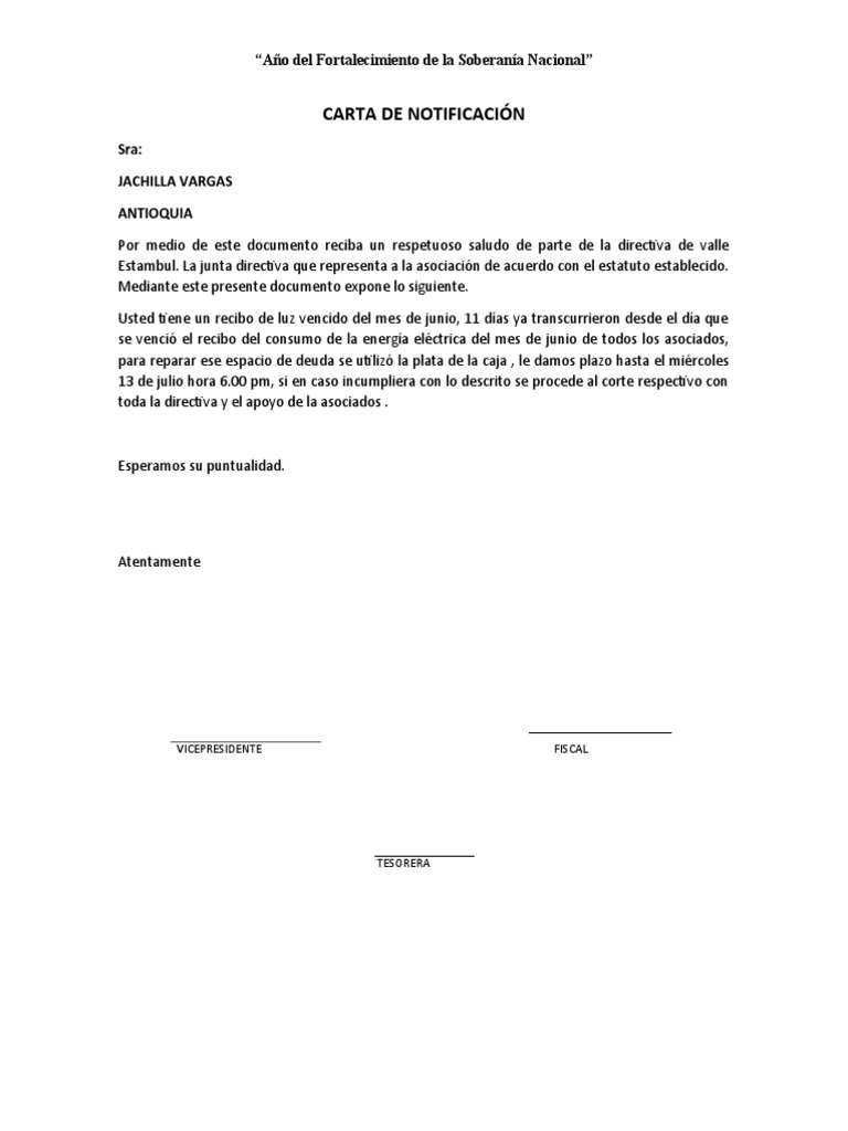 Notificación De Deudas Pendientes Y Solicitud De Cumplimiento De